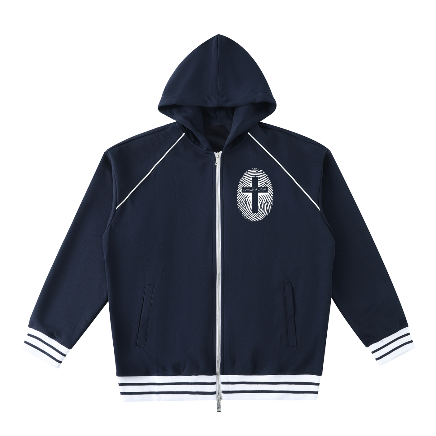 Striped Trim Zip-Up Hoodie