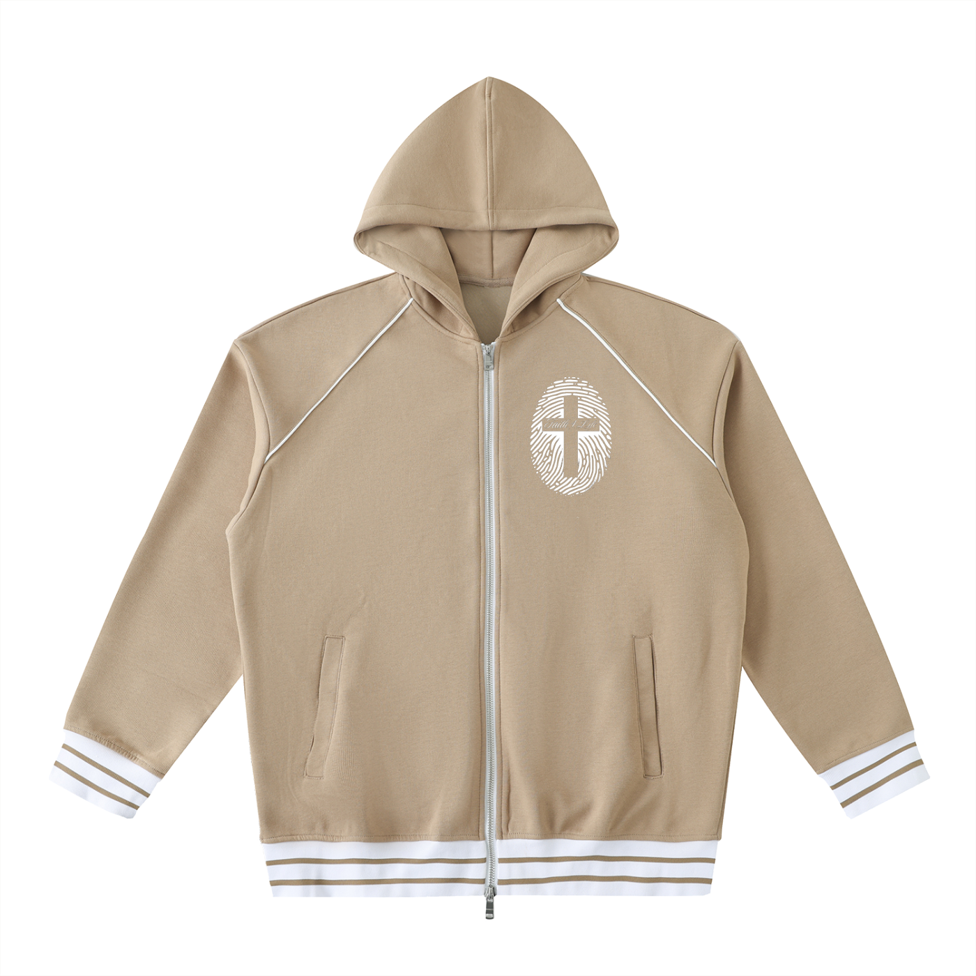 Striped Trim Zip-Up Hoodie