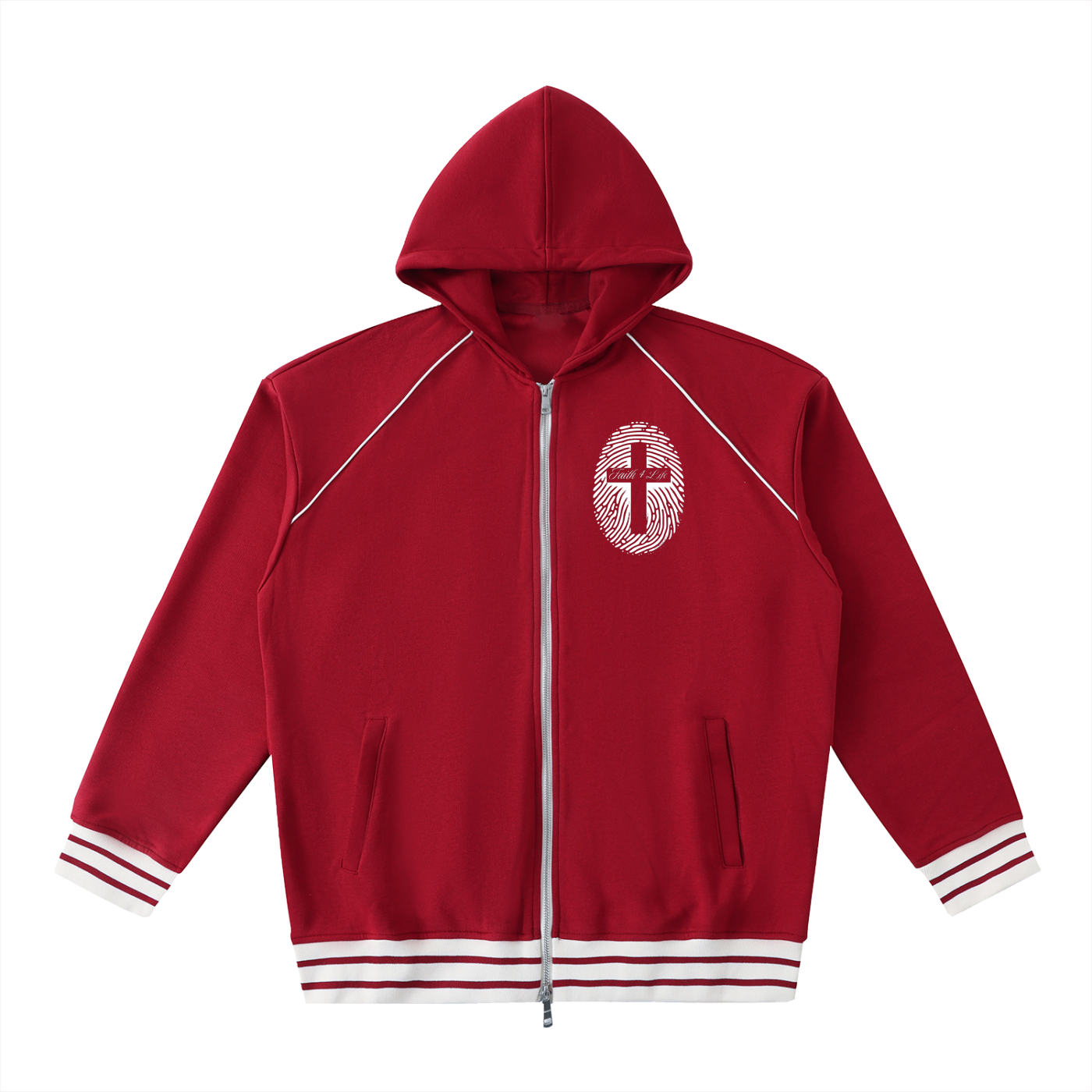 Striped Trim Zip-Up Hoodie