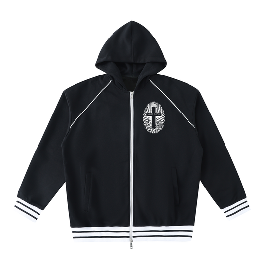Striped Trim Zip-Up Hoodie