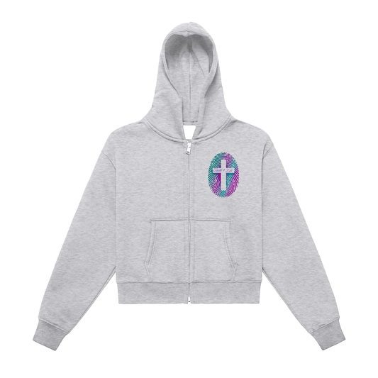 Fleeced Zip-Up Cropped Hoodie
